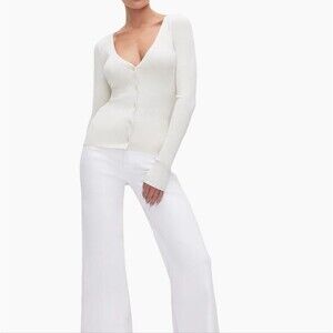 Good American Shine Rib Cardigan Cloud White Size S NWT